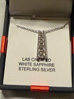 Sterling Silver White Sapphire Pendant Necklace - Lab Created